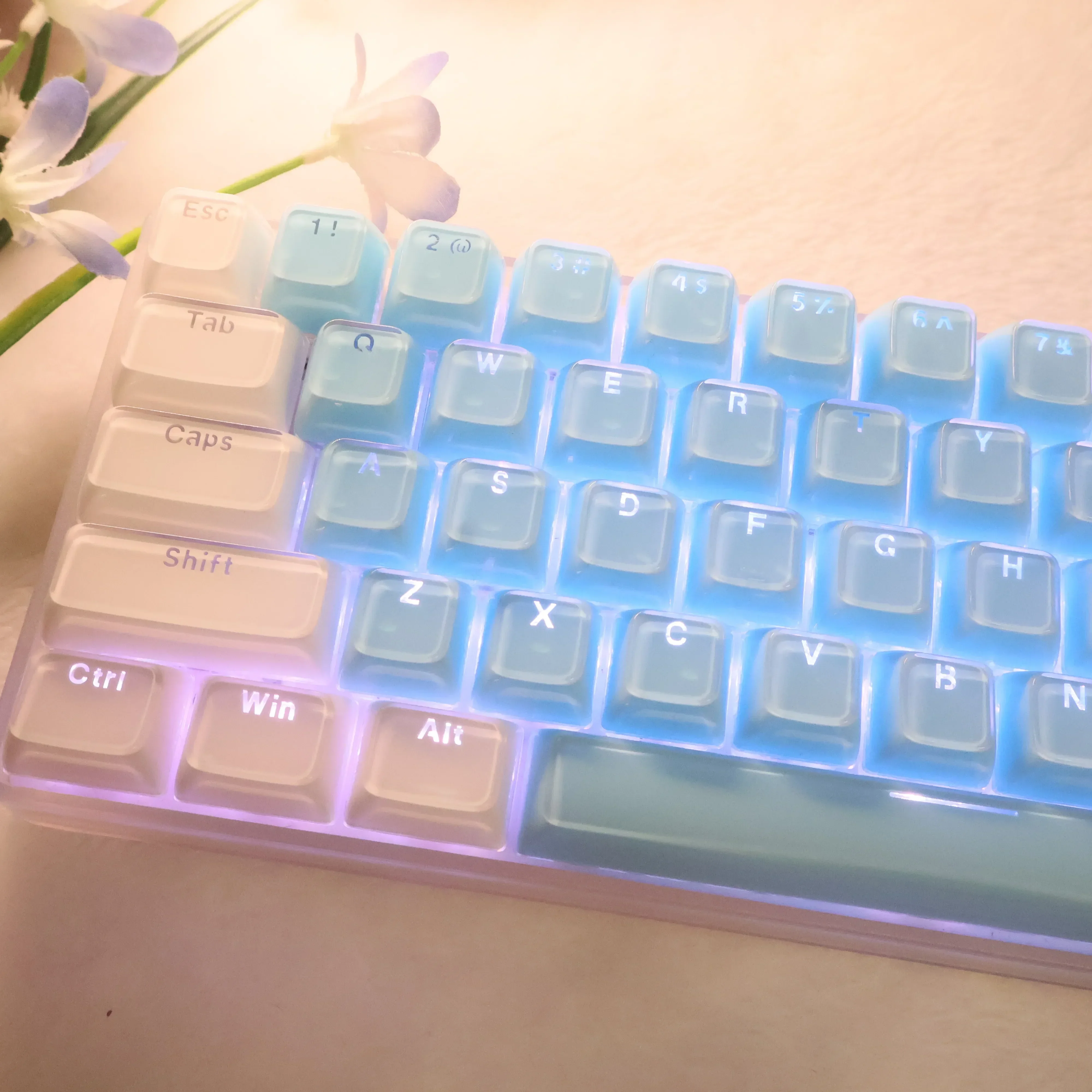 136 Keys Translucent Keycaps Mechanical Keyboard for Alice Pink Layout OEM Profile White Keycaps DIY Backlit Jelly Crystal