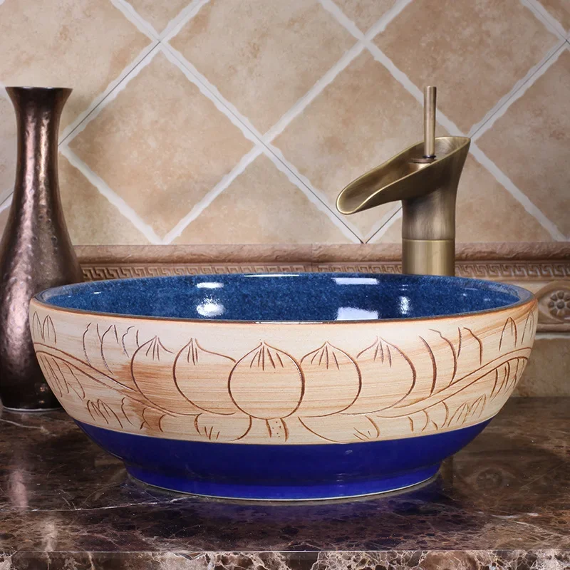 Single basin Ceramic art washbasin European retro wash  basin Household bathroom