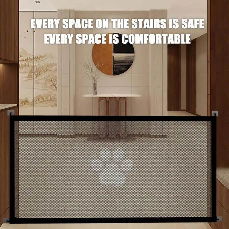 Foldable Dog Gate Retractable Indoor Safety Gate Wide Pet Gate Folding Fence Net For Stairs Doorways Halls Kitchen