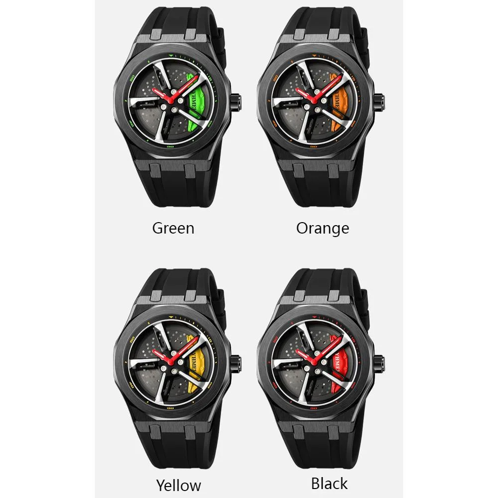 Cool men\'s watches silicone strap wheel hub rotating dial design luminous and waterproof top fashion quartz watch for men