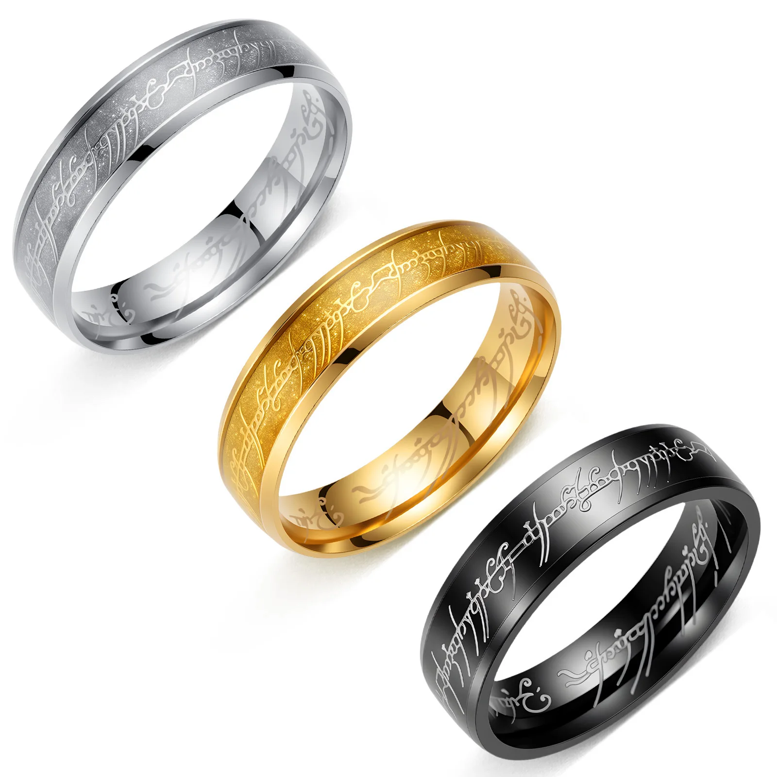 Anillo de acero inoxidable Kpop El Señor de los Anillos para hombres y mujeres, estilo punk, con letras en el interior, no se decolora, joyería moderna europea y americana.
