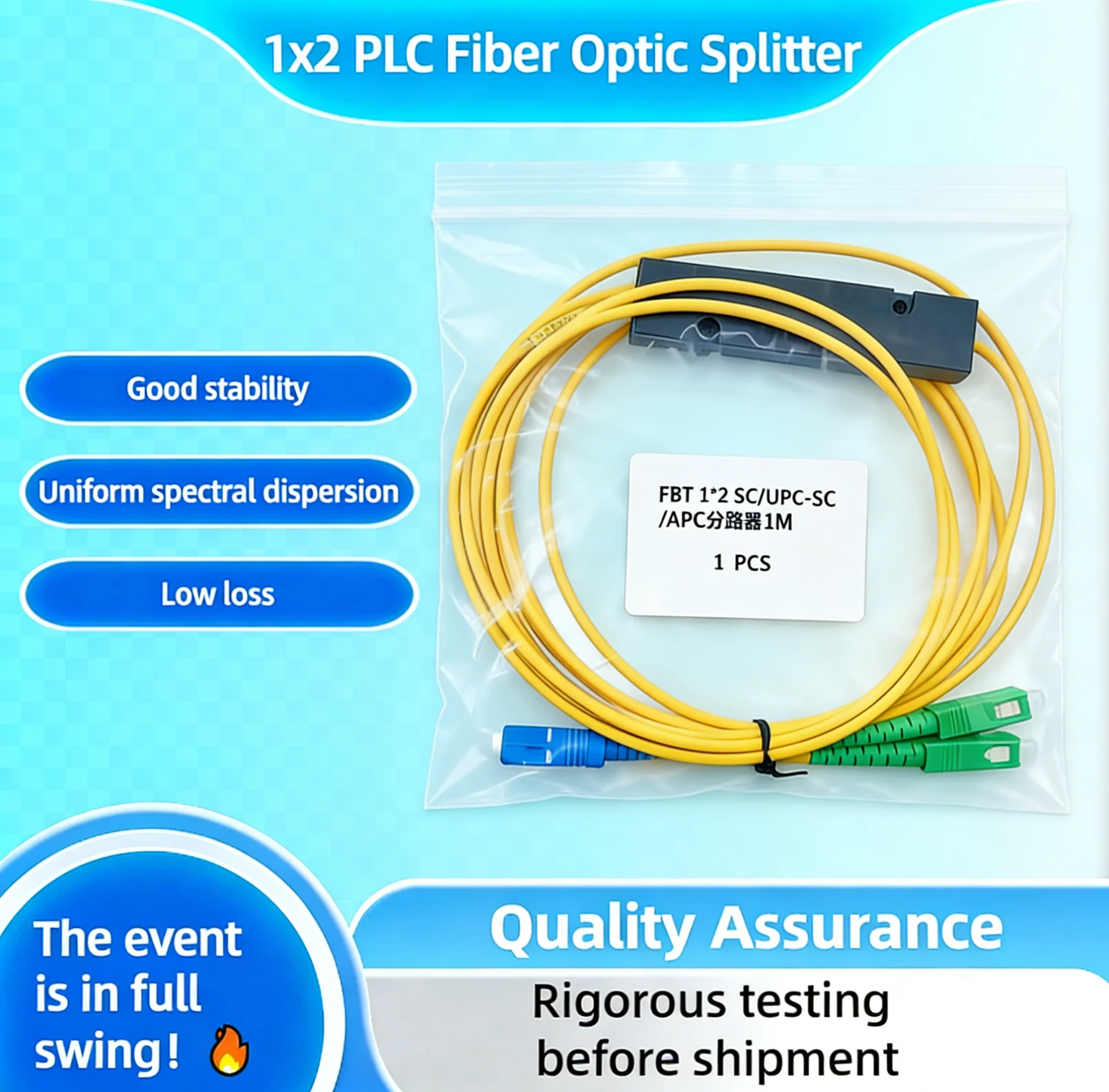 

1x2 PLC Splitter SC APC/SC UPC 2.0mm FTTH Single Mode Low Loss High Stability Telecom Grade Optical Branching Device