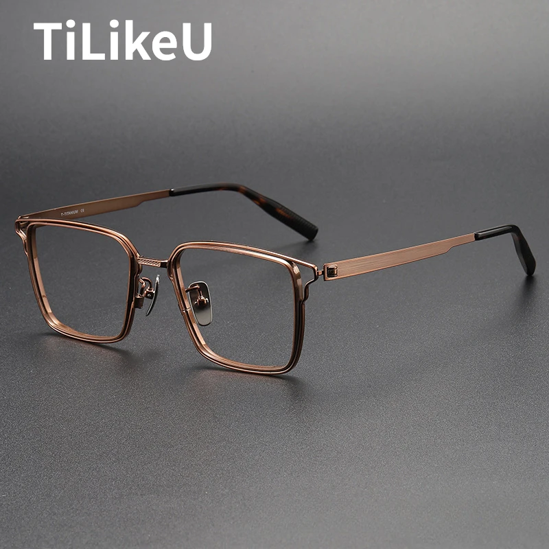 

Vintage Square Pure Titanium Big Frame Eye Glasses Fashion Men Myopia Prescription Full Rim Eyeglass Brand Designer Eyewear Male