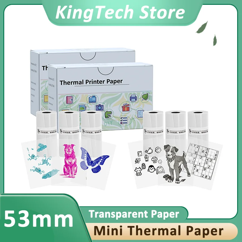 Transparent Self-Adhesive Stickers 53mm, Fit Mini Thermal Printers Multi-Color & Clear Combo Printing Paper for Photos, Notes