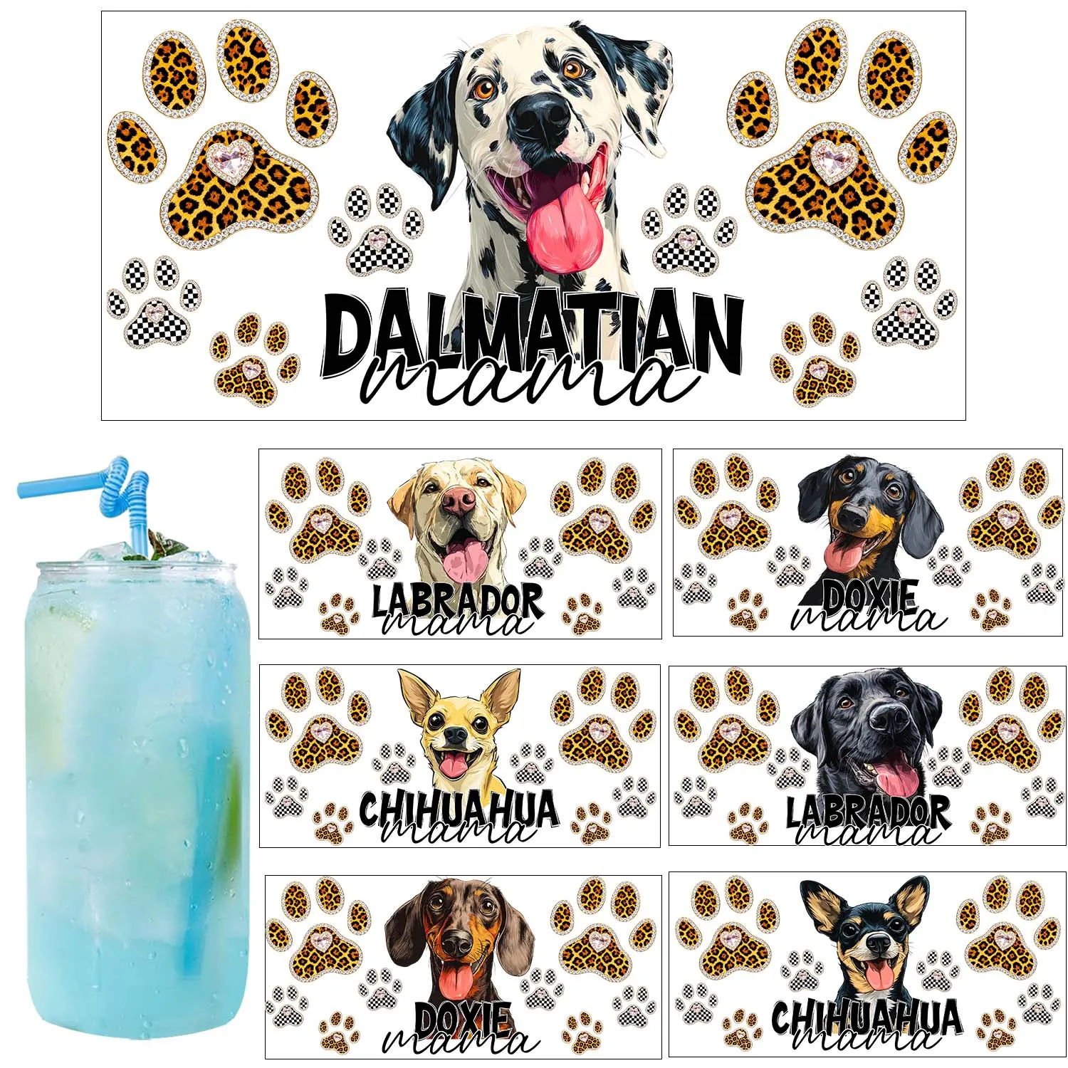 1/5pcs Cute Puppy Dogs Style UV DTF Sticker DIY Decals 3D transfer uvdtf tumbler sticker 16oz uv dtf cup wrap