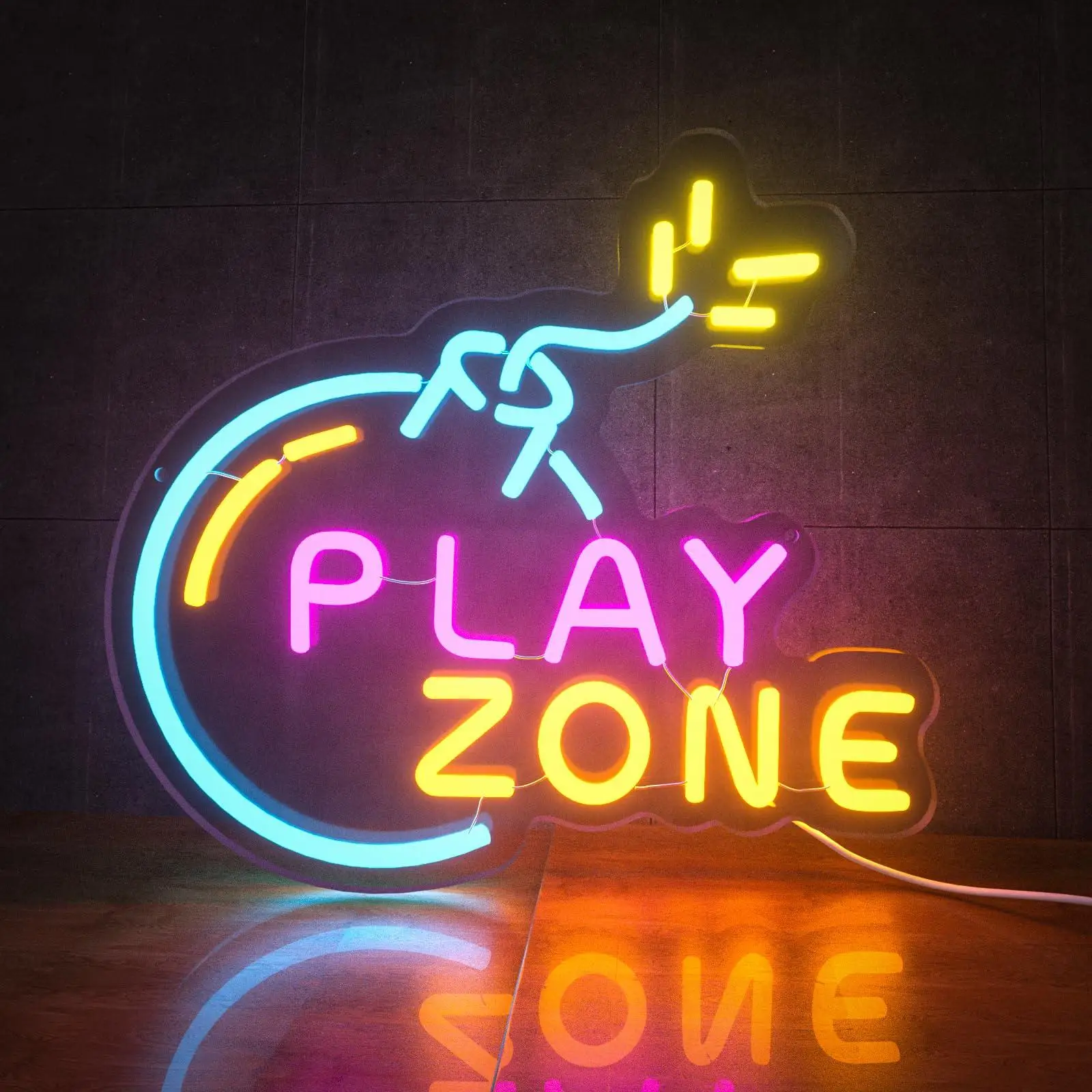 

Play Zone Неоновая вывеска для декора стен Bomb Gamer Неоновый свет для человеческой пещеры Игровая комната Спальня Бар Декор Вечеринка Праздничные украшения