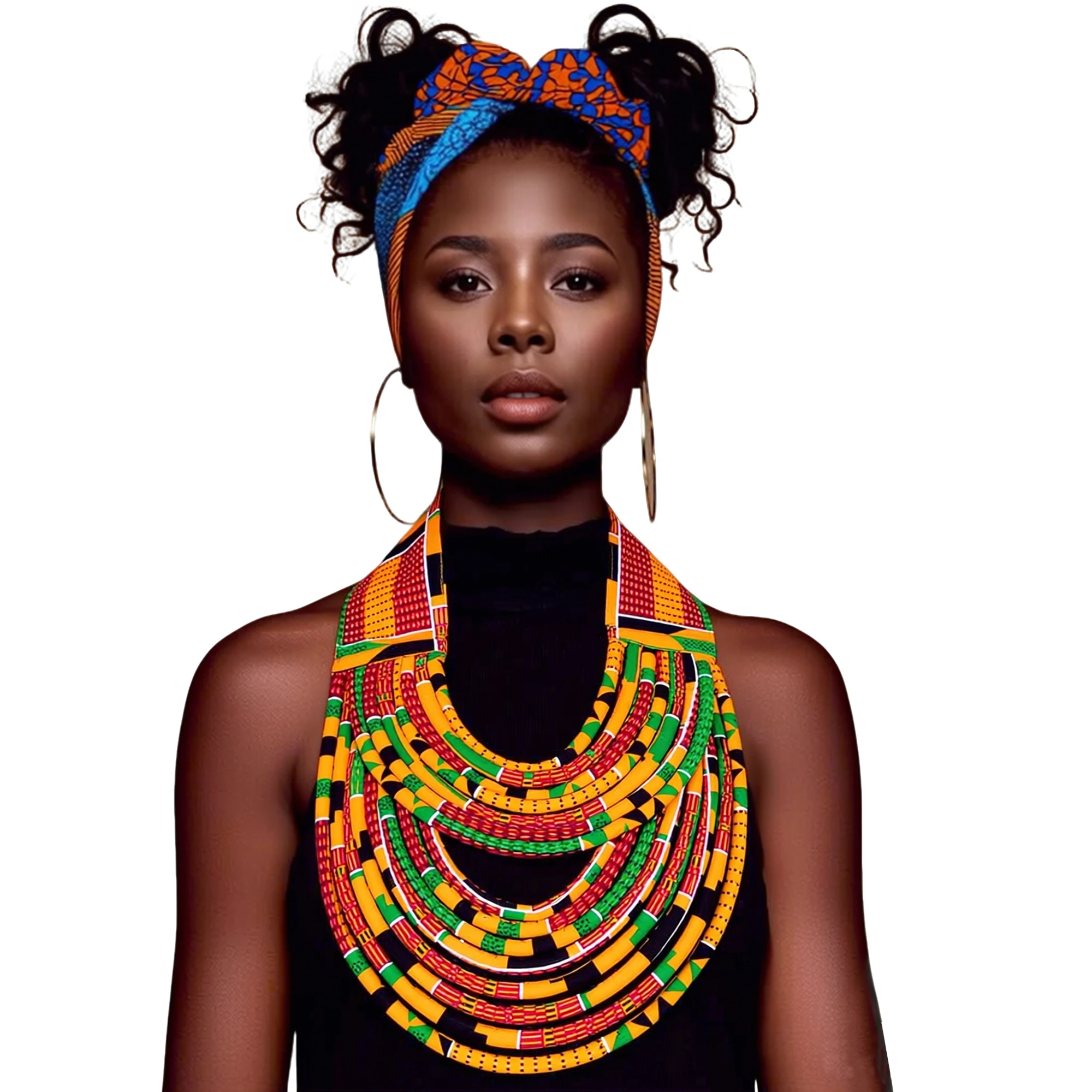 African Kente Print Multi-Layer Fabric Necklace Women Vintage Ankara Necklaces Handmade Bold Color Ethnic Boho Jewelry Wyb1050