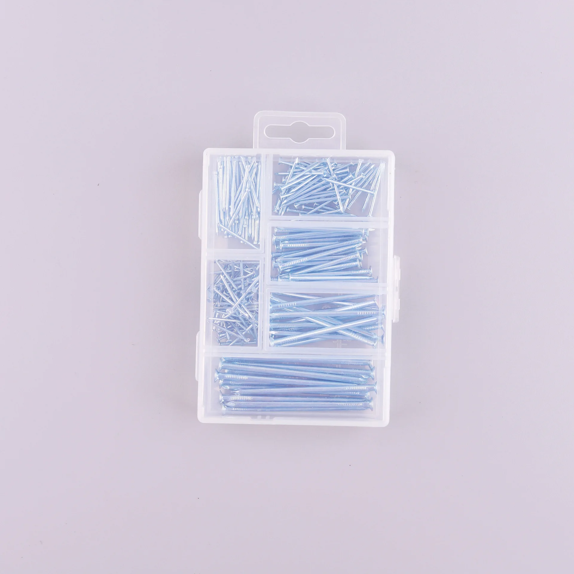 280Pcs Galvanized Flat Head Nails Assortment Kit DIY Hardware Fasteners Mixed Sizes in Plastic Box
