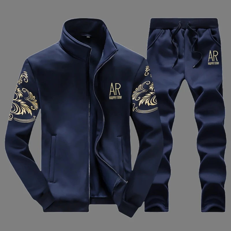 

Men's Casual Sportswear Sets Spring Autumn Stand Collar Embroidery Jacket + Elastic Waist Pants Set Men Two-piece Tracksuit Sets