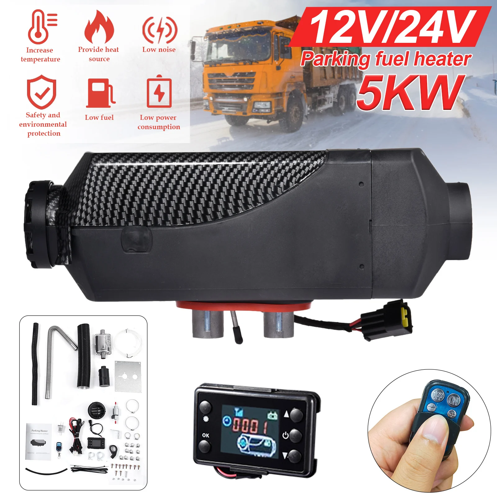 

12V/24V 5KW Car Air Heater Compact Automatic Fuel Heater For Vehicle Yacht Boat Heater LCD Switch Parking Heater