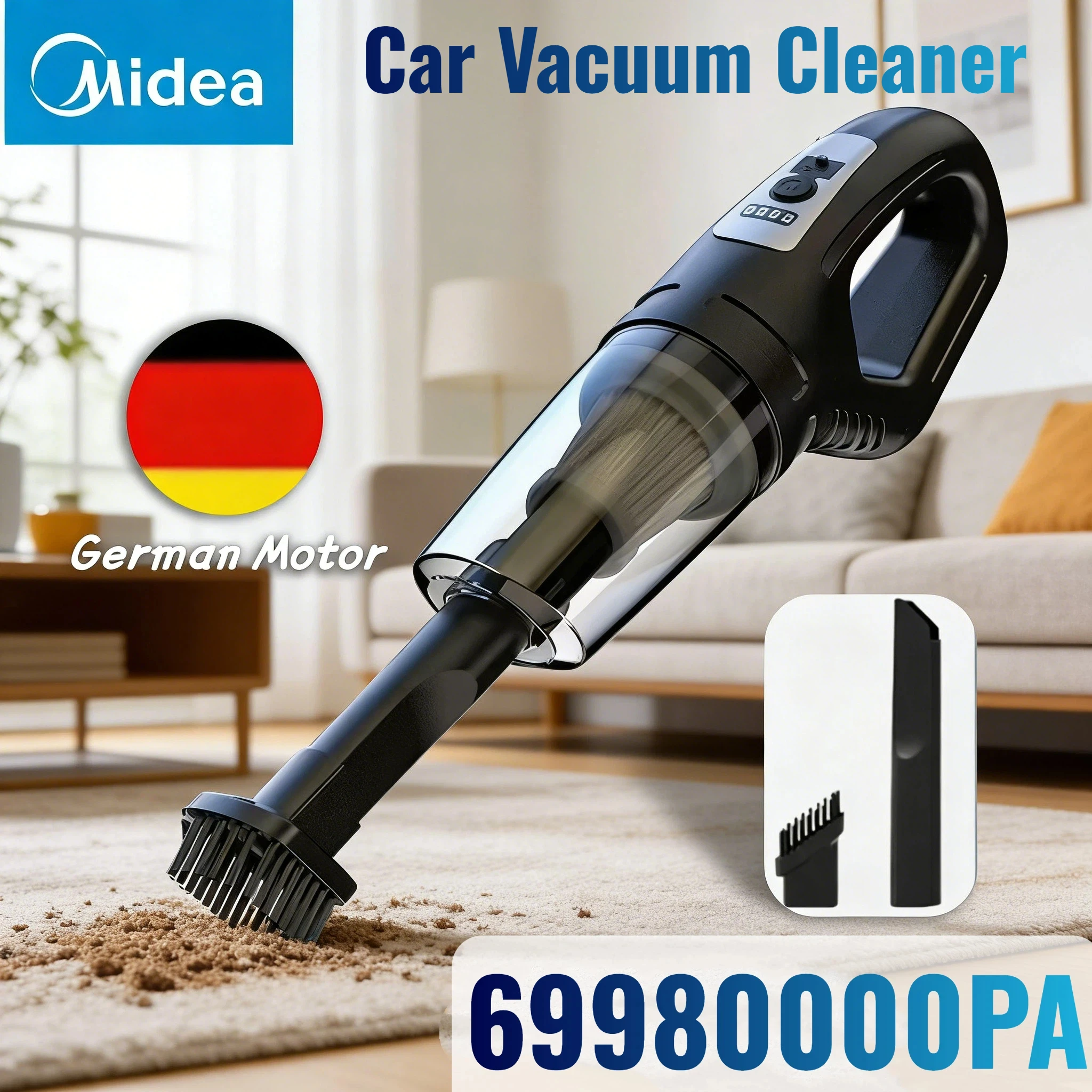 Автомобильный пылесос Midea 69980000pa, 120 Вт, высокая мощность, зарядка через USB, ручной беспроводной пылесос с сильным всасыванием для автомобиля и дома, новинка 2025 года