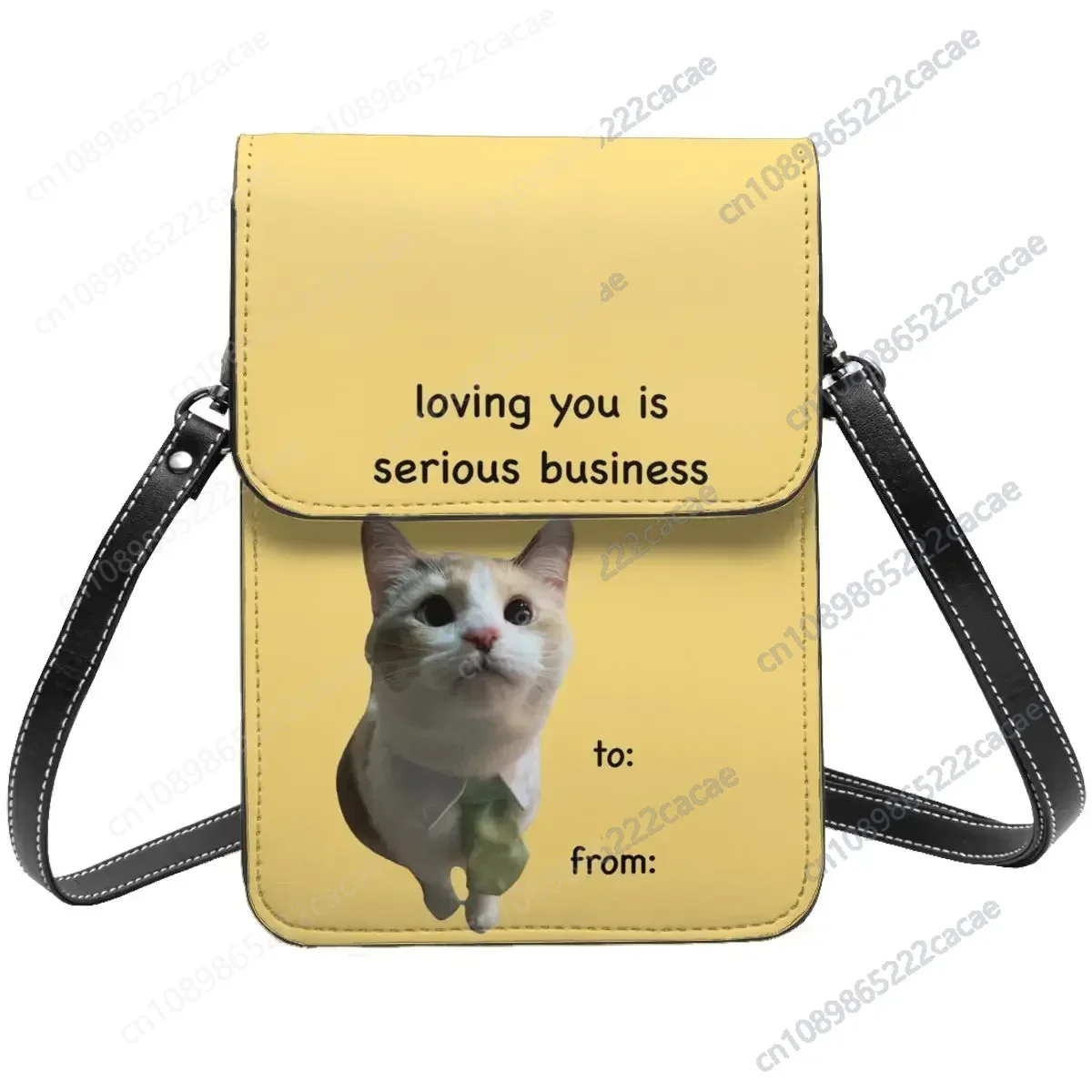 Funny Cat Cartoon Shoulder Bag Serious Business Office Leather Mobile Phone Bag Woman Bulk Stylish Bags