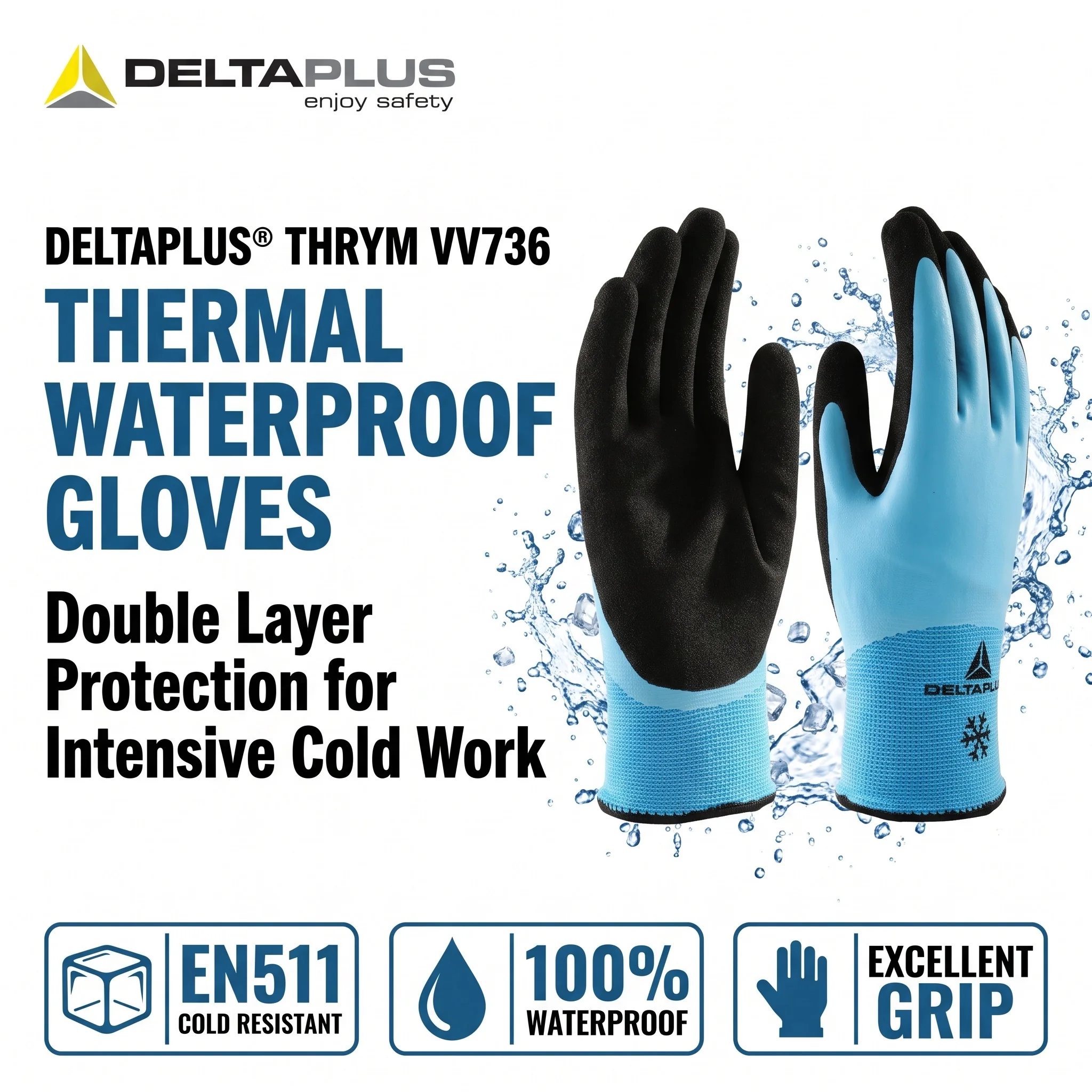 DELTAPLUS VV736 Work Gloves Heavy Duty Waterproof Cold Resistant Double Layer Latex Foam Dipped Safety Gloves Guantes de Trabajo