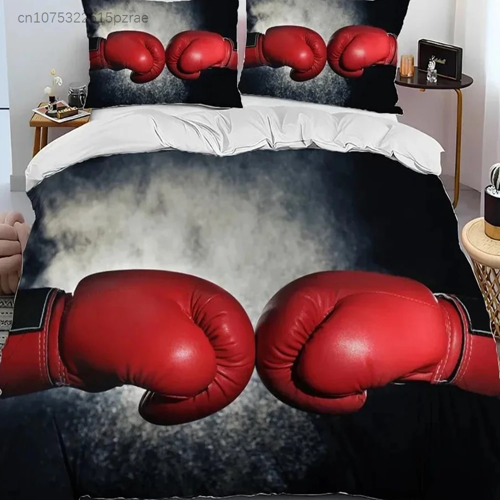 3PCS Bedding Set Red Boxing Gloves Boxer Fight Bedding Set,Duvet Cover Bed Set Quilt Cover Pillowcase,King Queen Size Adult