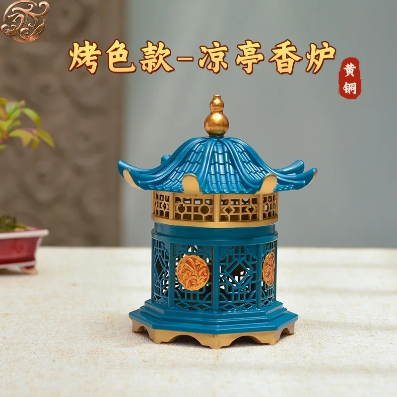 All-brass pavilion incense burner, a luxurious and elegant incense burner for parks, a decorative brass piece for pavilions