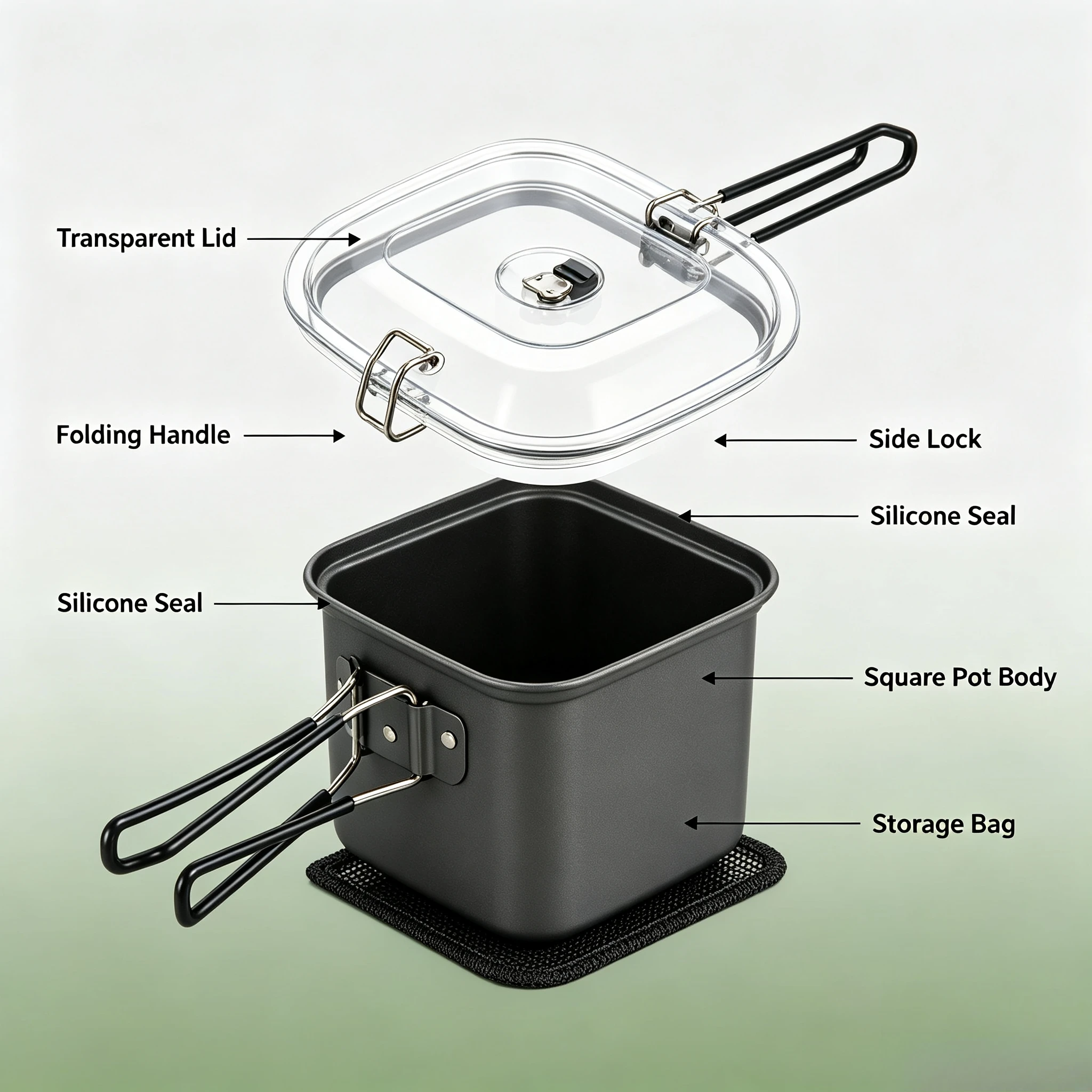 Portable Foldable Aluminum Alloy Square Cooking Pot, Outdoor Camping Fry Pan Lunch Box Cookware for Mountaineering Fishing