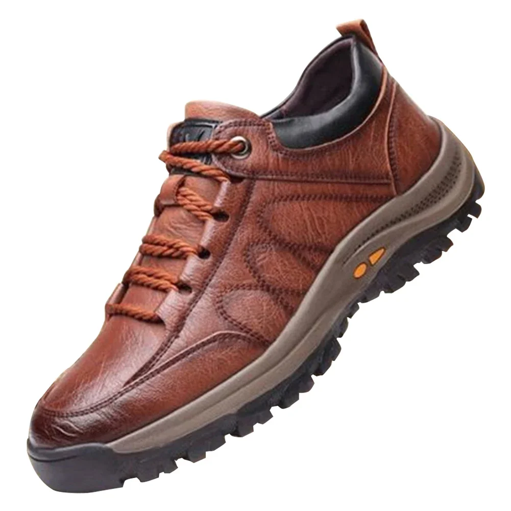 Men Casual Thickening Shoes Waterproof Leather Sneakers Shoes Wear-Resistant Walking Shoes Lightweight for Outdoor Travel