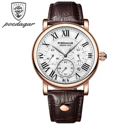 POEDAGAR-Montre de sport à trois yeux pour homme, chronomètre multifonction, montres-bracelets à quartz étanches, marque de luxe, horloge calendrier