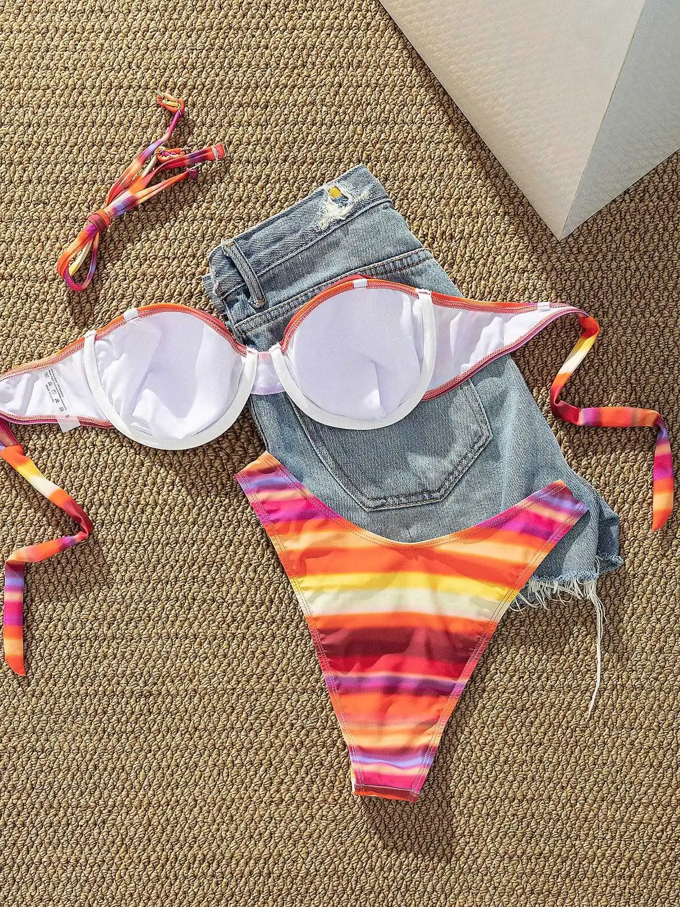 sexy orange striped push up micro bikinis sets two pieces halter back tie thong swimsuits bathing suit swimwear biquini tankini