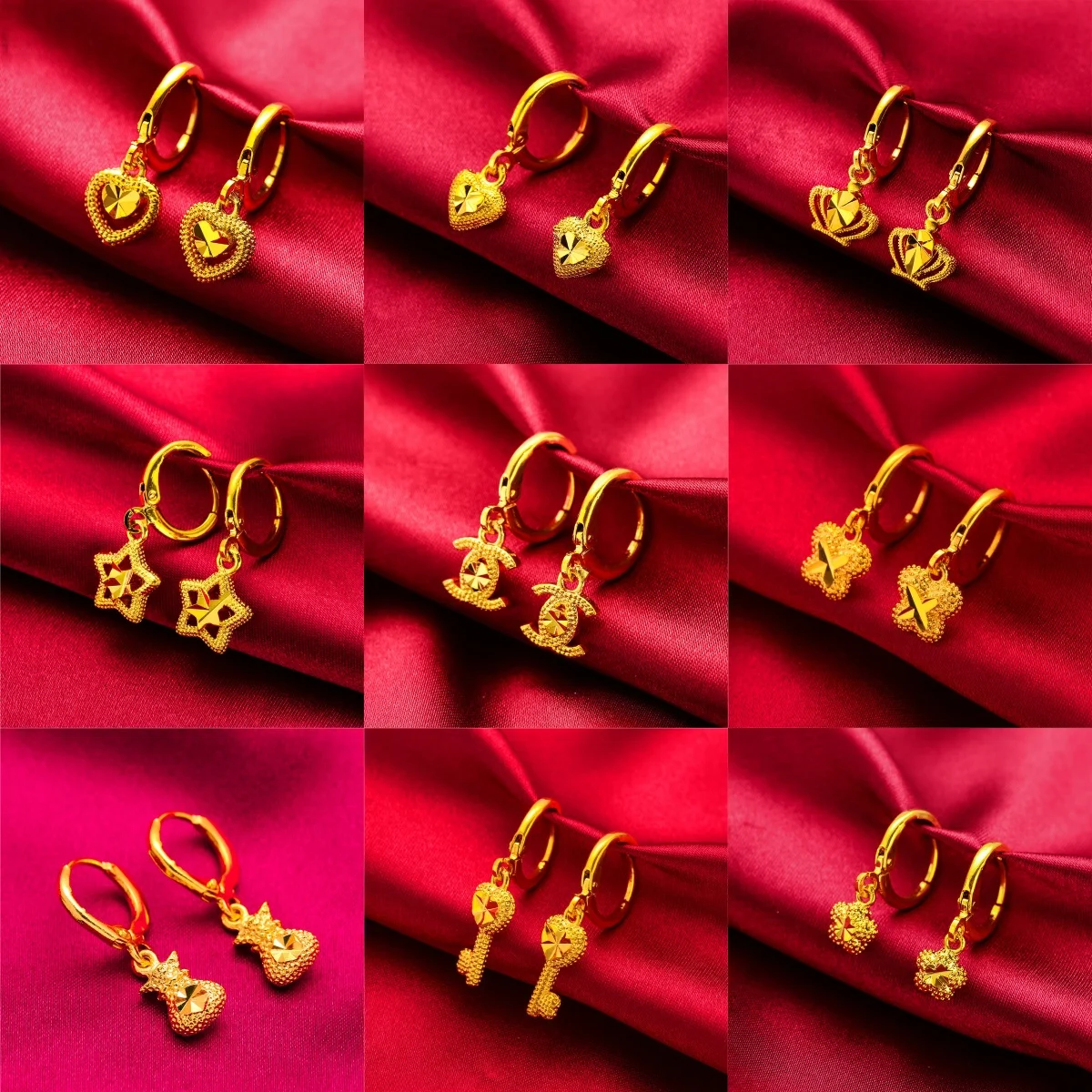 Candycat Vietnam Sand Gold Geometric Pendant Earrings for Women Exquisite Love Flower Earrings Fashion Jewelry Accessories