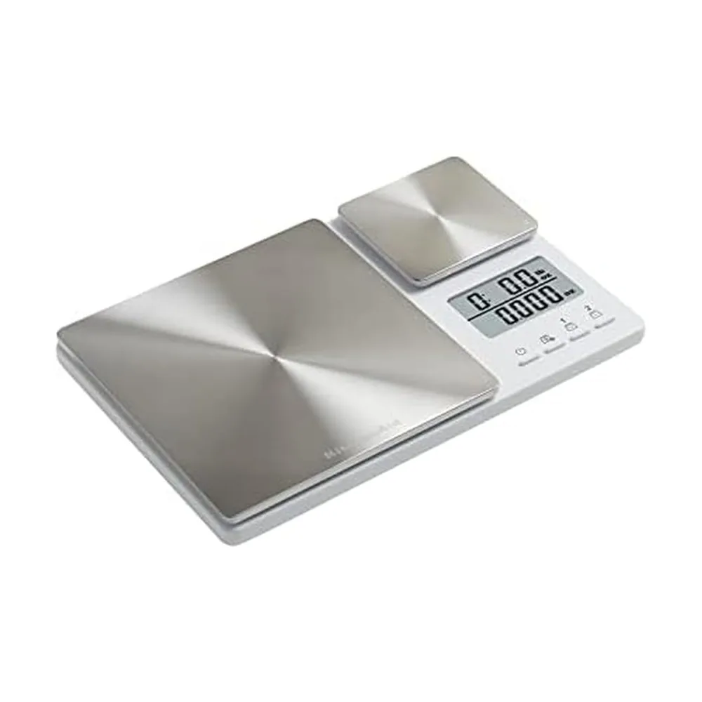 

Digital Kitchen Scale with Dual Platforms, 11lb & 16oz Capacity, White Stainless Steel Design