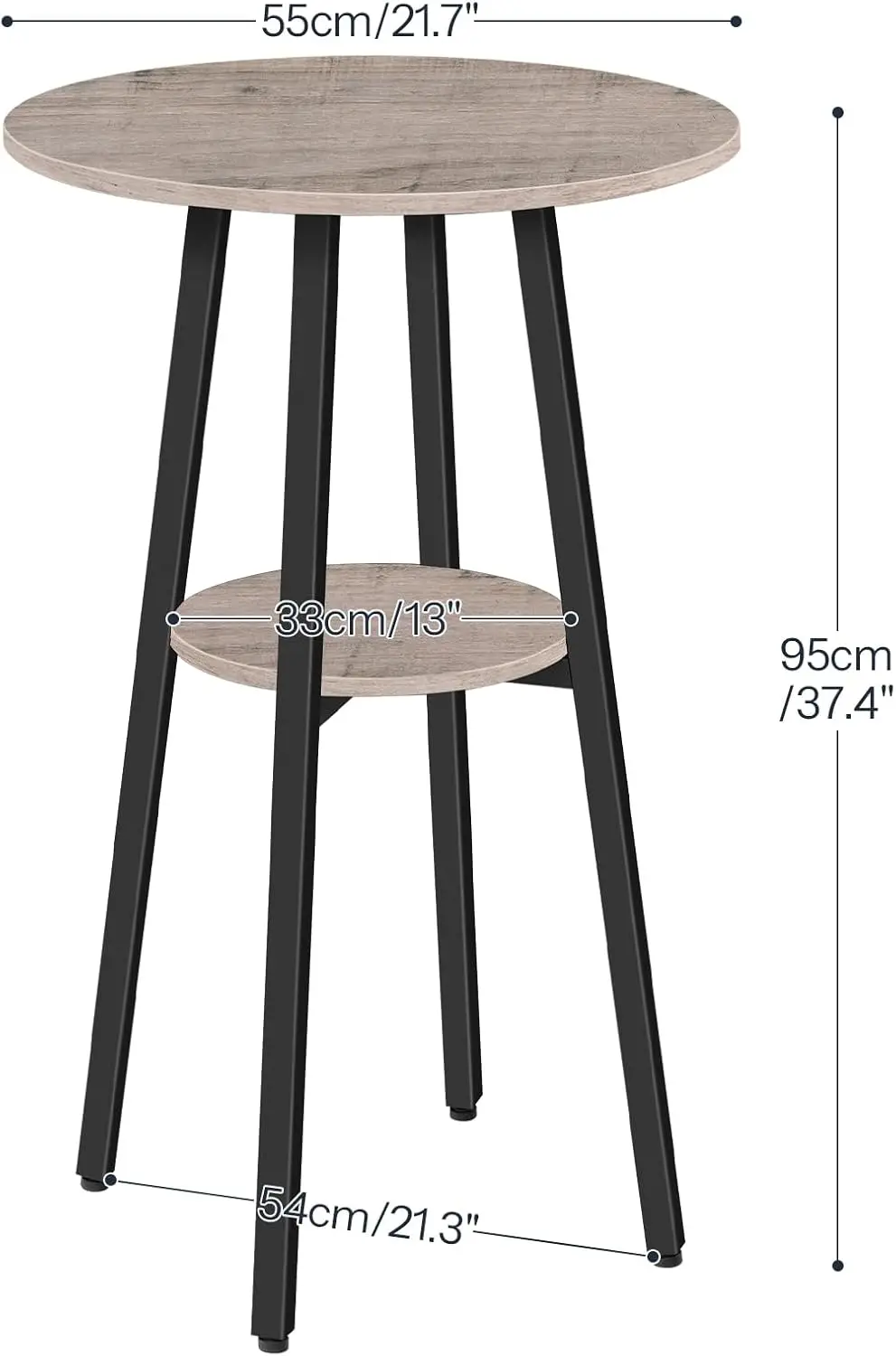 Round Pub Table with Storage, 2-Tier Bistro Table for Small Spaces, Easy to Assemble in Greige