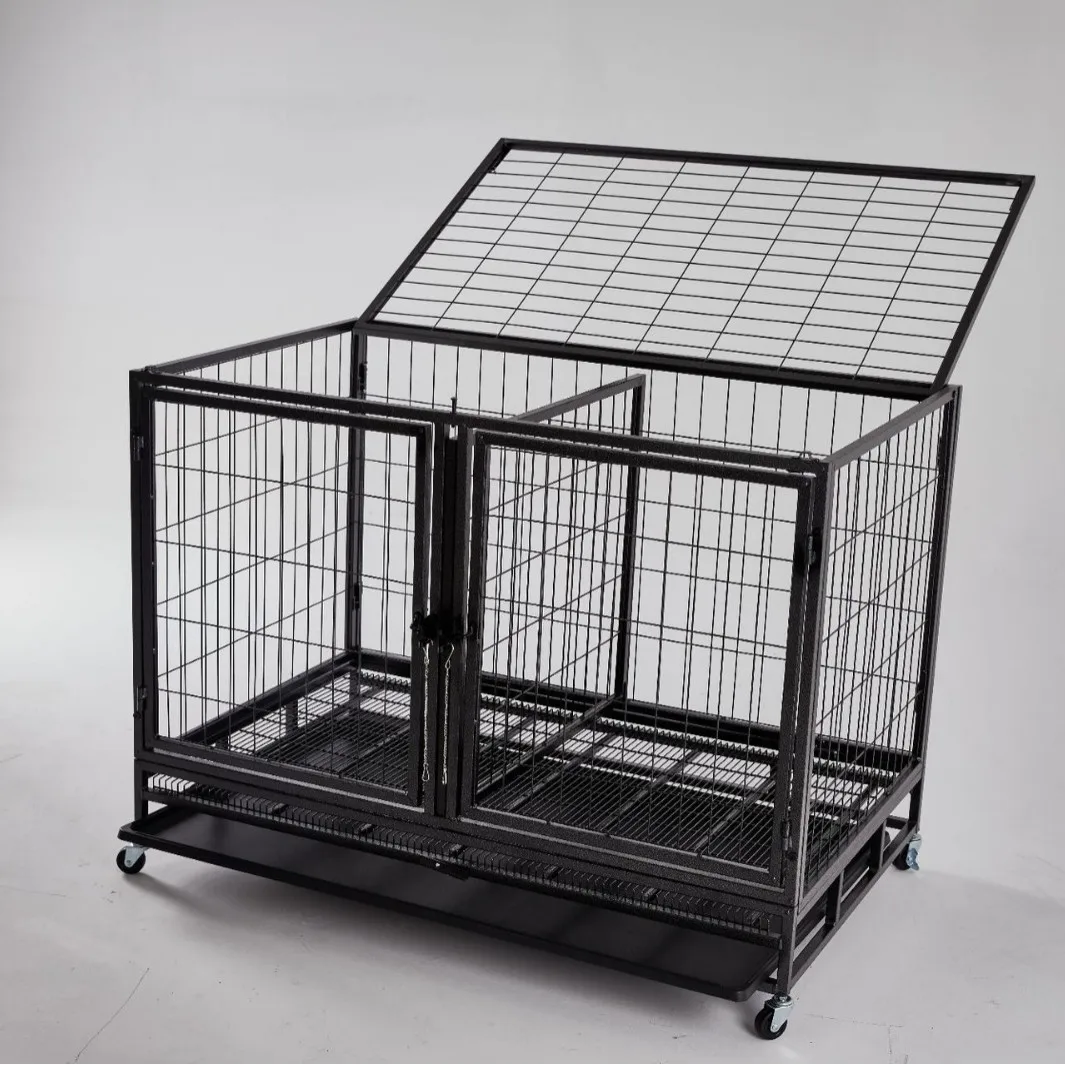 

Convenient Indoor Pet Breeding Cage Double Door Button Square Tube Metal Dog Cage Skylight Front Door Multiple Sizes Convenient