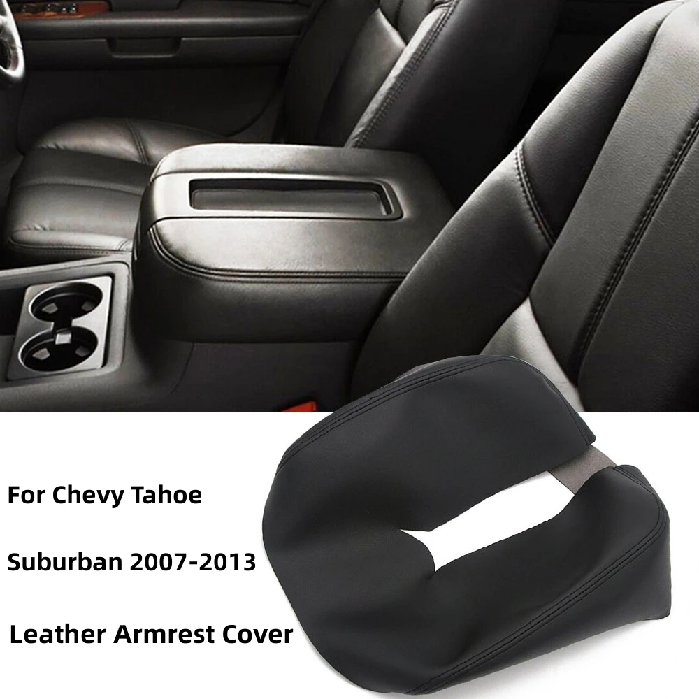 Leather Car Armrest Lid Black Center Console Protect Cover Interior Car Accessories for 07-13 Chevy Tahoe Suburban Yukon Sierra