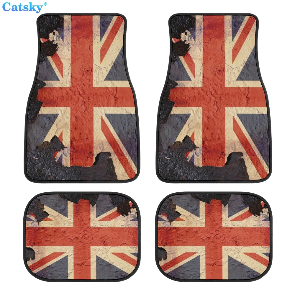 British flag Car Floor Mat Interior Accessories Carpet Front and Rear Complete Set of 4 Pack Fits Most Car Floor Mats