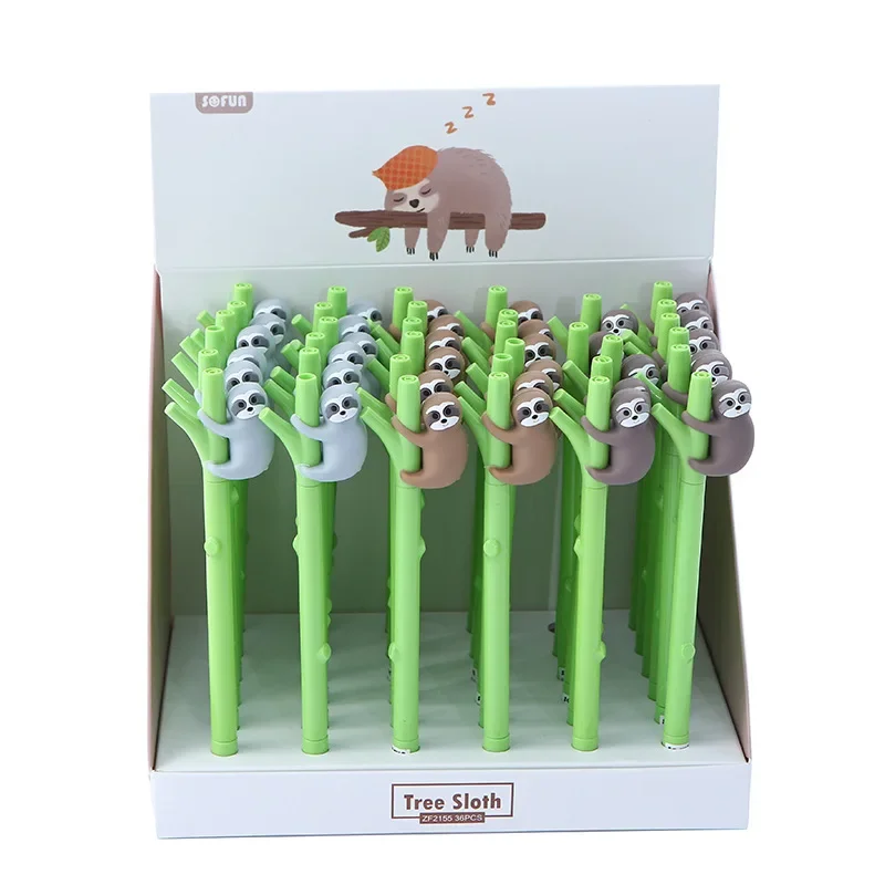 36PCS Manufacturer Sloth Silicone Neutral Pen Wholesale Zhongfan Creative Small Fresh Black Ink Pen Cute Cartoon Signature Pen