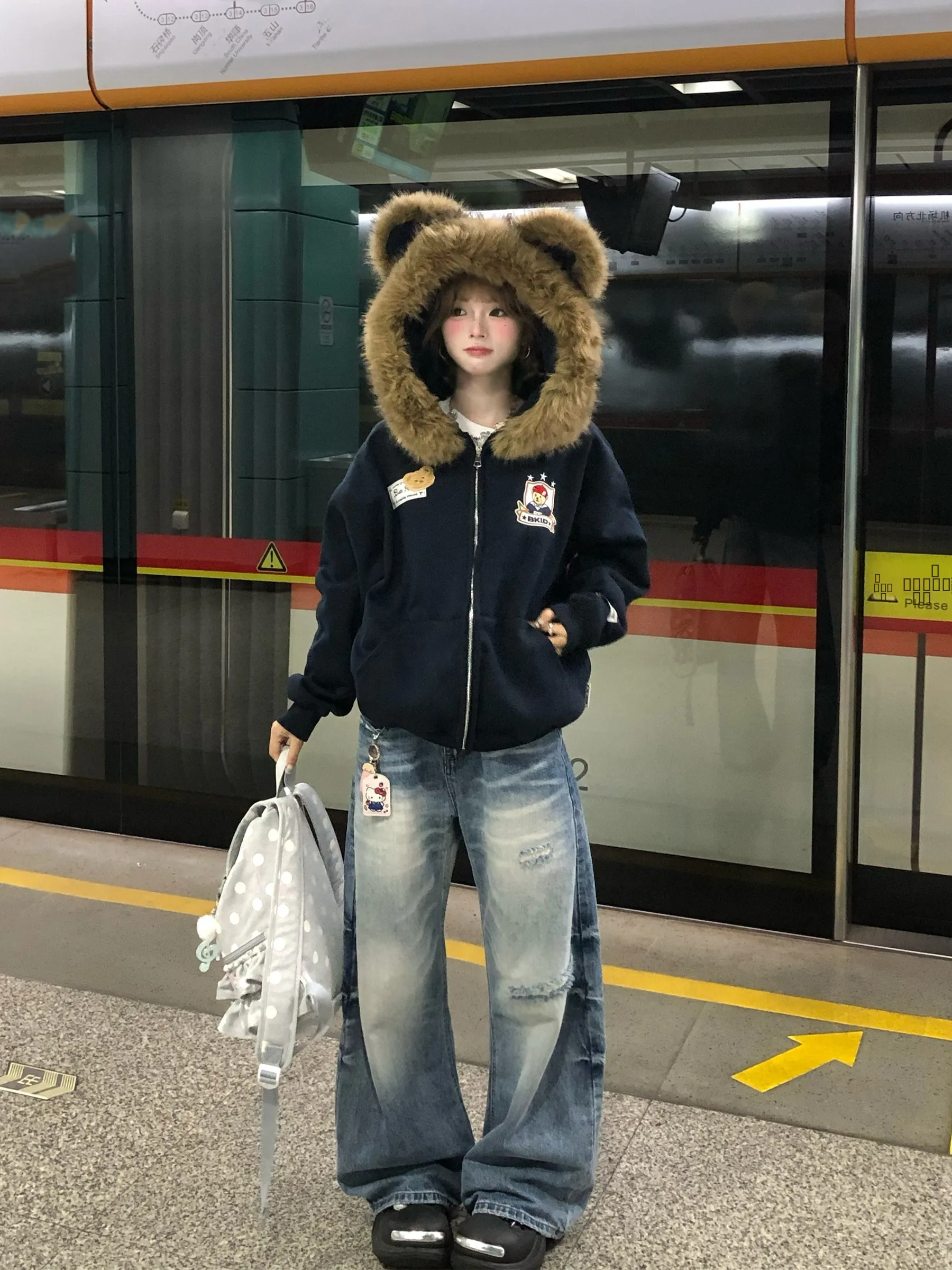 

Джинсы Wenwen Naugh Original American Waed Distred Knife, мужские и женские, свободные, широкие, повседневные, однотонные