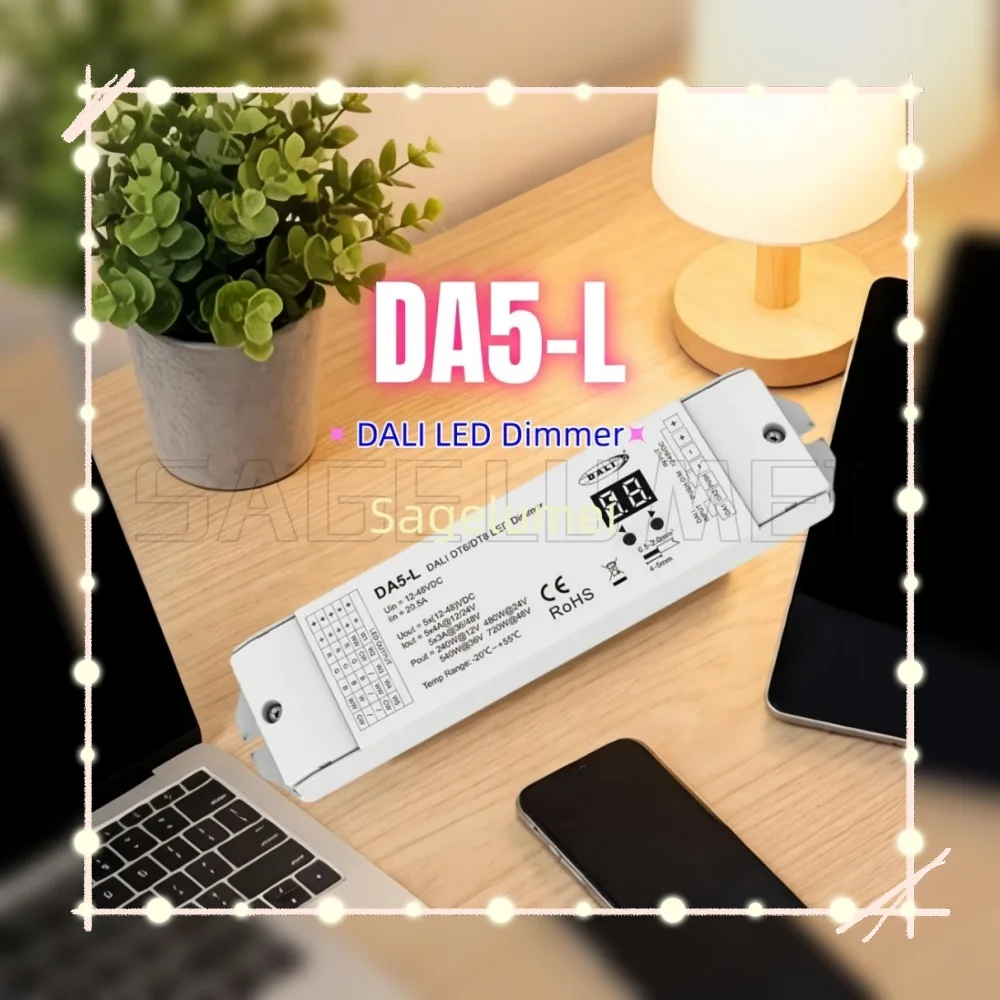 DA5-L DALI DT6 DT8 LED Dimmer For RGB RGBCCT LED Strip Light Tape 5CH*4A 12V-48VDC CV 5 Channel 24V Controller  Constant Voltage