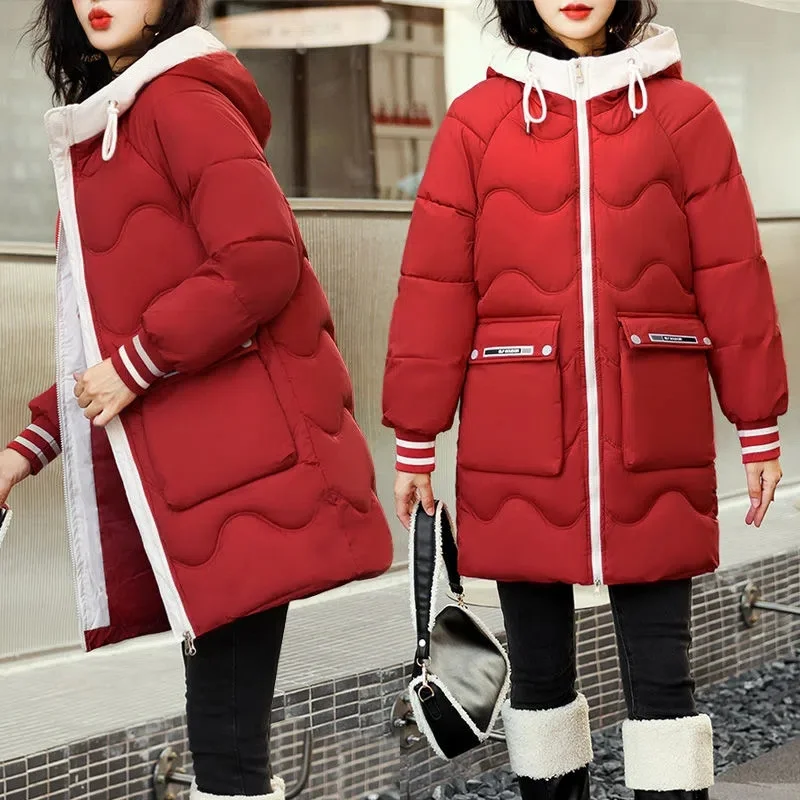 Women Parkas Down Cotton Padded Jacket 2022 New Winter Jacket Warm Thick Long Coat Korean Loose Hooded Parkas Female Outwear