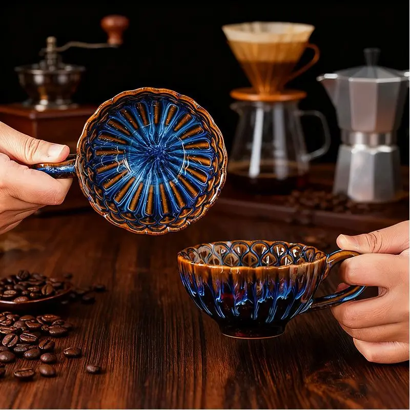 

Retro Latte Kiln Change Latte Coffee Cup Ceramic Niche High-end Breakfast Teacup with Handle Household Water Mug Drinkware