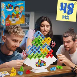 Empilhamento Building Blocks Jogo de tabuleiro para crianças e adultos, Tetra Tower, Fun Balance, Team, Dormitório, Family Game, Night and Partie, Amigos, 48pcs