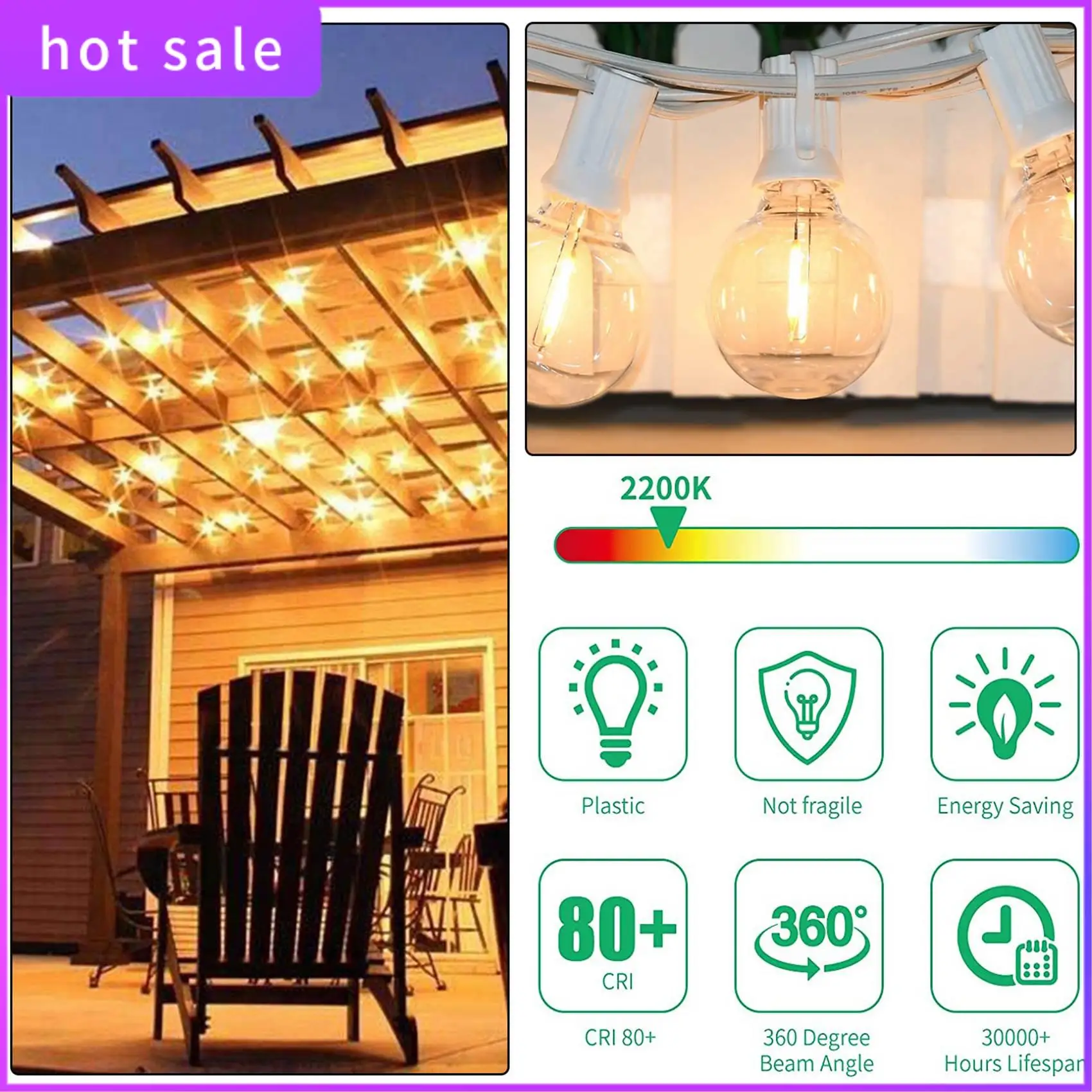 

LICG-3Pcs G40 Led Replacement Light Bulbs, E12 Screw Base Shatterproof LED Globe Bulbs For Solar String Lights Warm White
