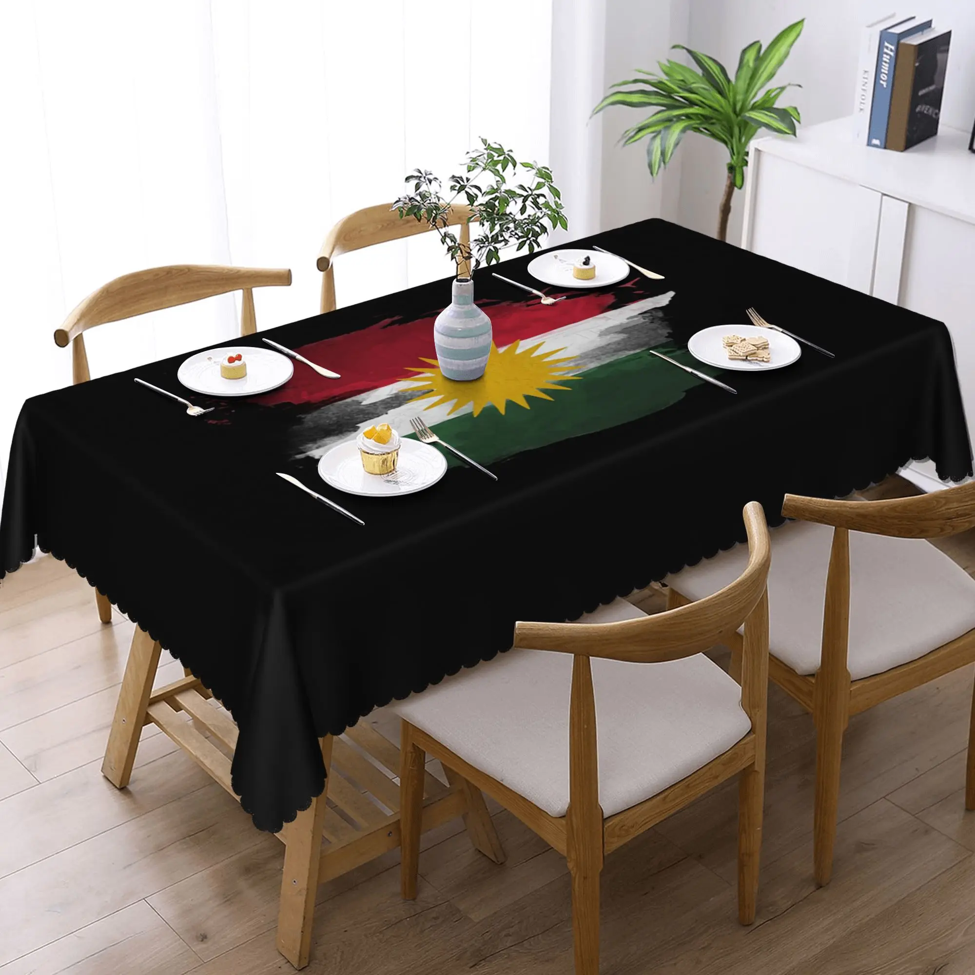 

Customized Kurdistan Flag Rectangular Tablecloth Oilproof Table Cover for Dining Events Table Cloth