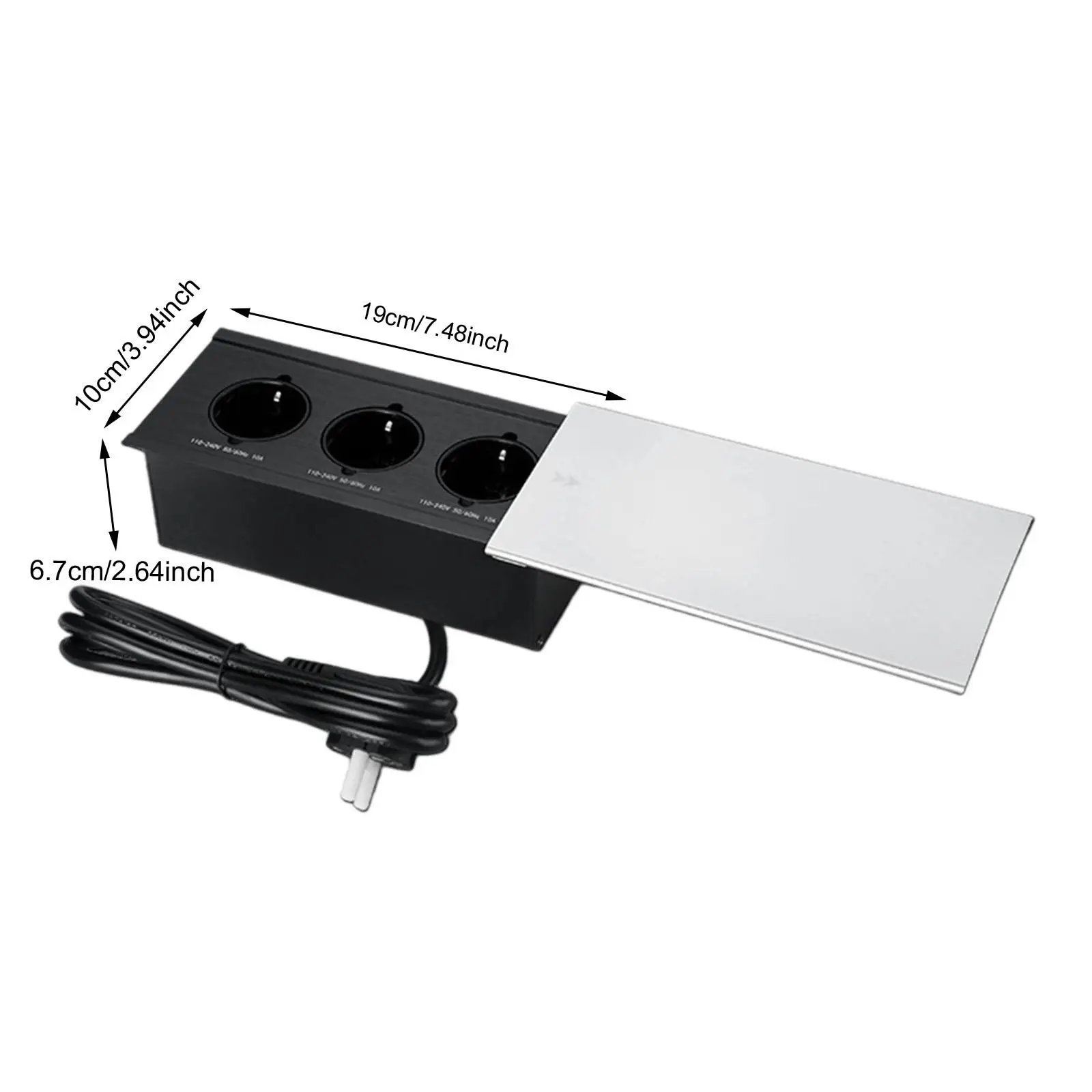 European Recessed Power Strip with Sliding Cover with 3 Outlets and 2 USB Ports for Desk Furniture Office Essentials Home Travel