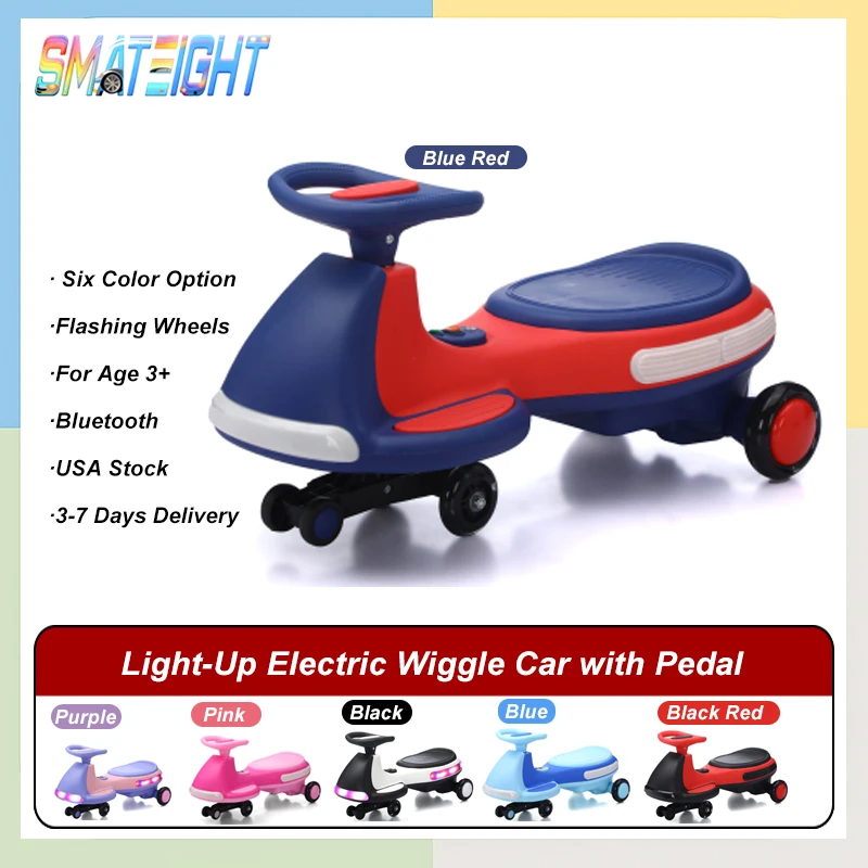 Auto oscillante elettrica illuminata con pedale, batteria ricaricabile, auto oscillante 2 in 1, giocattolo da corsa a 2 motori, antiribaltamento