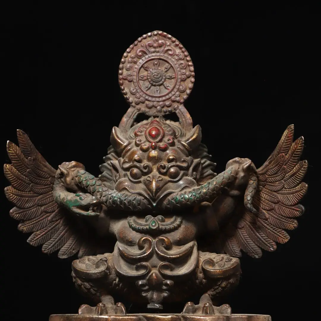 Handmade Pure Copper Antique Garuda Thunder God Protector Statue Desktop Ornament