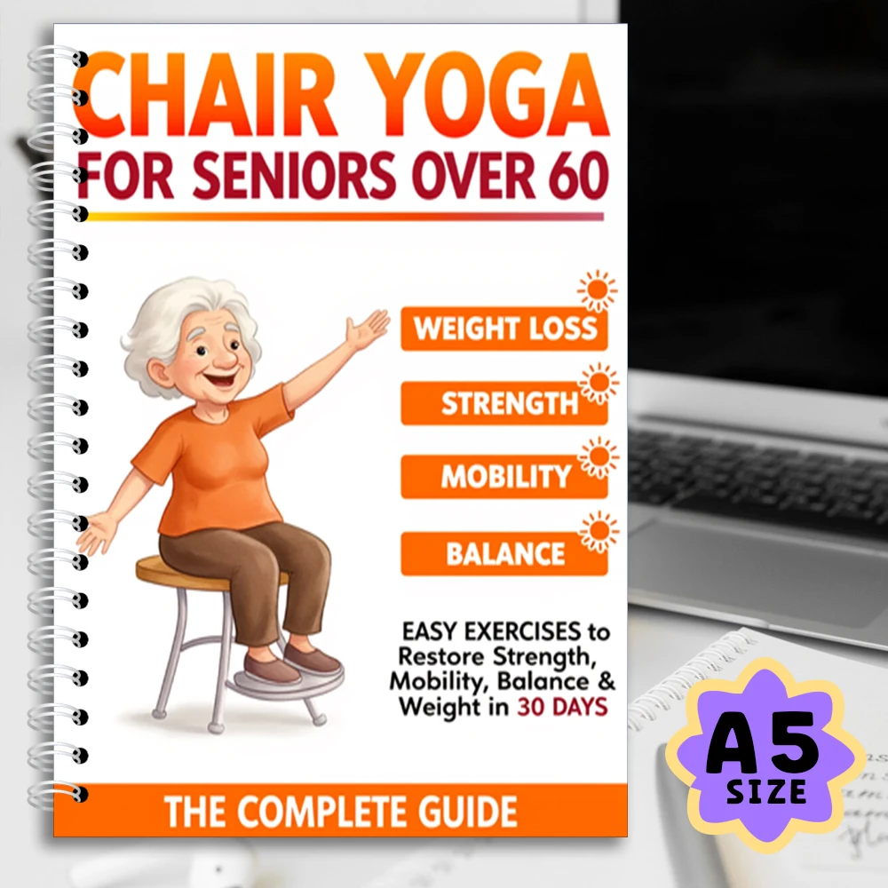 Chair Yoga Logbook Notebook Fitness Plan for Seniors 60 and Above, Gentle Yoga Exercises 30 Day Challenge for Flexibility Balanc