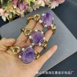 Natural Brazilian amethyst bracelet inlaid with pearl live jewelry color-preserving natural stone vintage popular jewelry