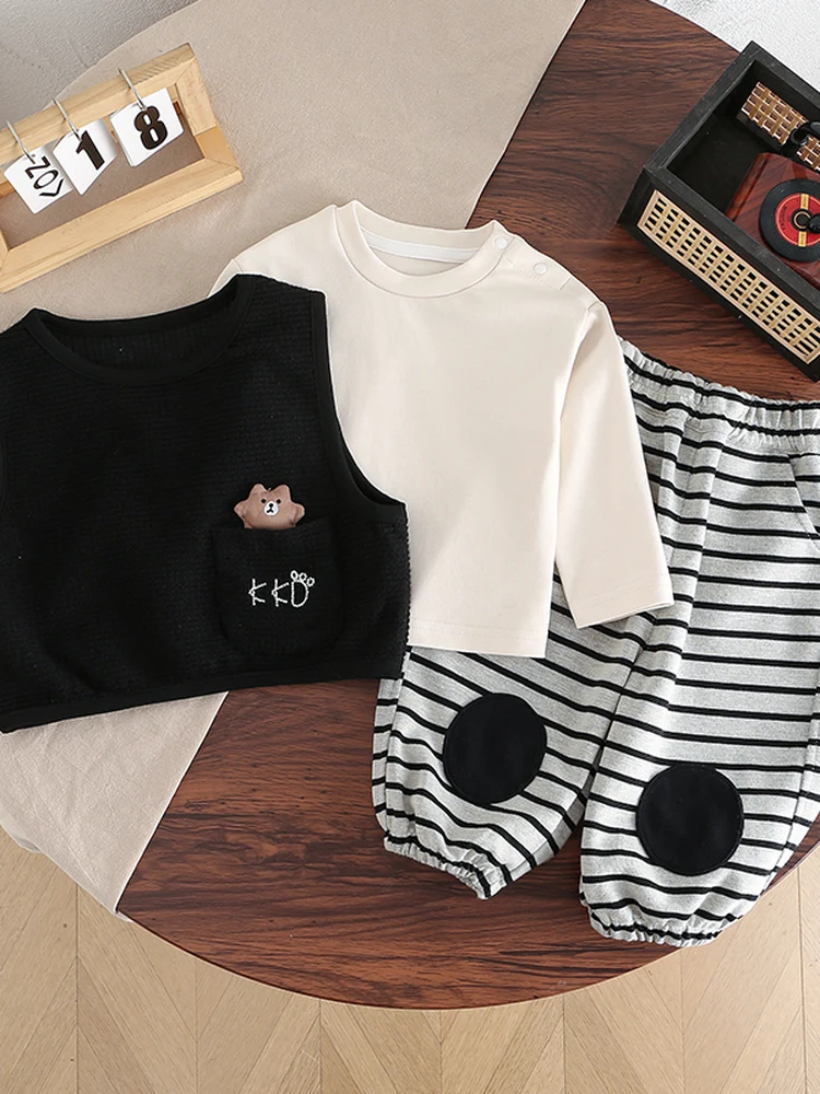 

Spring Autumn Children's Stripe Rer 2026 Spring New ex Casual Long Pants Tee-piece Set Versatile All-match Outfit