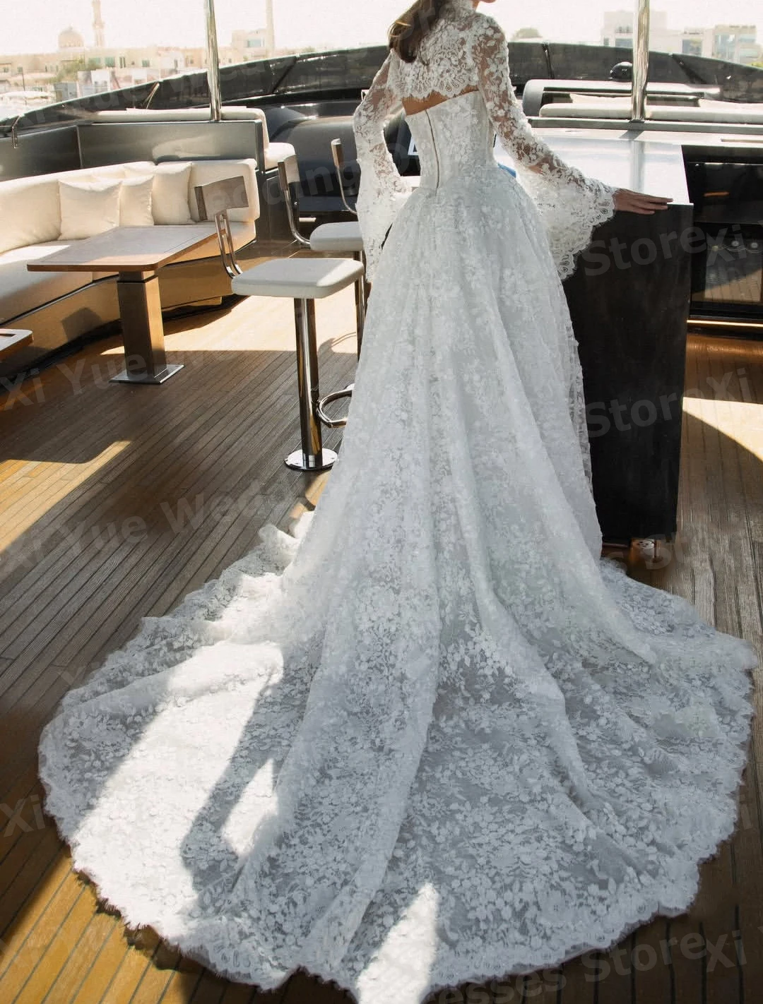 Gorgeous A Line Women's Pretty Lace Long Sleeve High Neck Wedding Dresses Vestido De Novia Bride Gowns Customized Robe De Mariée