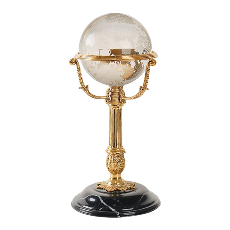 Light luxury office high-end crystal globe luxury retro brass marble ornament study living room decoration