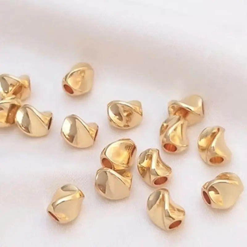 

Loose Bead 14K Gold Wrapped Three Sided Twisted Bead Handcrafted Bracelet Necklace Separated Beads DIY Jewelry Accessories C231