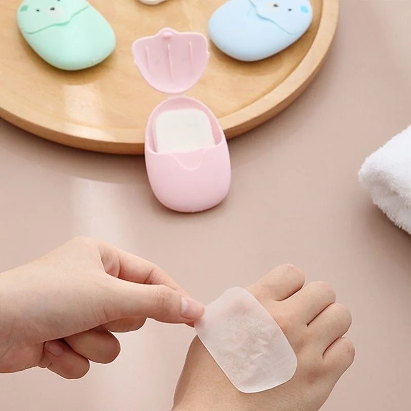 Disposable Bear Soap Sheets, Travel Portable Mini Hand Washing Soap Paper for Kids, Students & Daily Carry