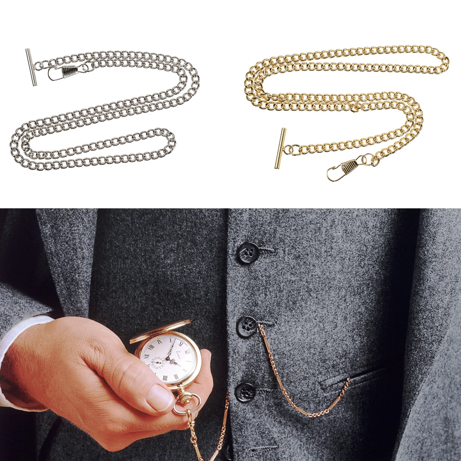 

2pcs Pocket Chain T-Bar Metal Waistcoat Jeans Belt Decor For Men Women Retro Dressing Durable Belt Chain Gift