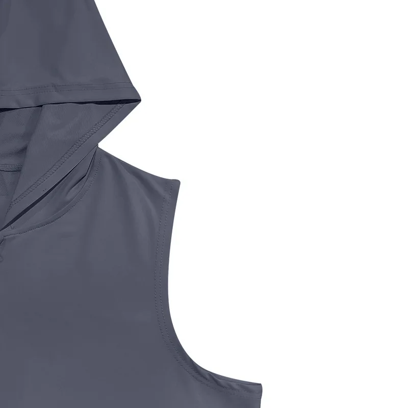 American Summer Neue Kapuzenweste für Herren, Sport, Fitness, Training, Reißverschluss, Strickjacke, ärmellose Weste – Detail 26