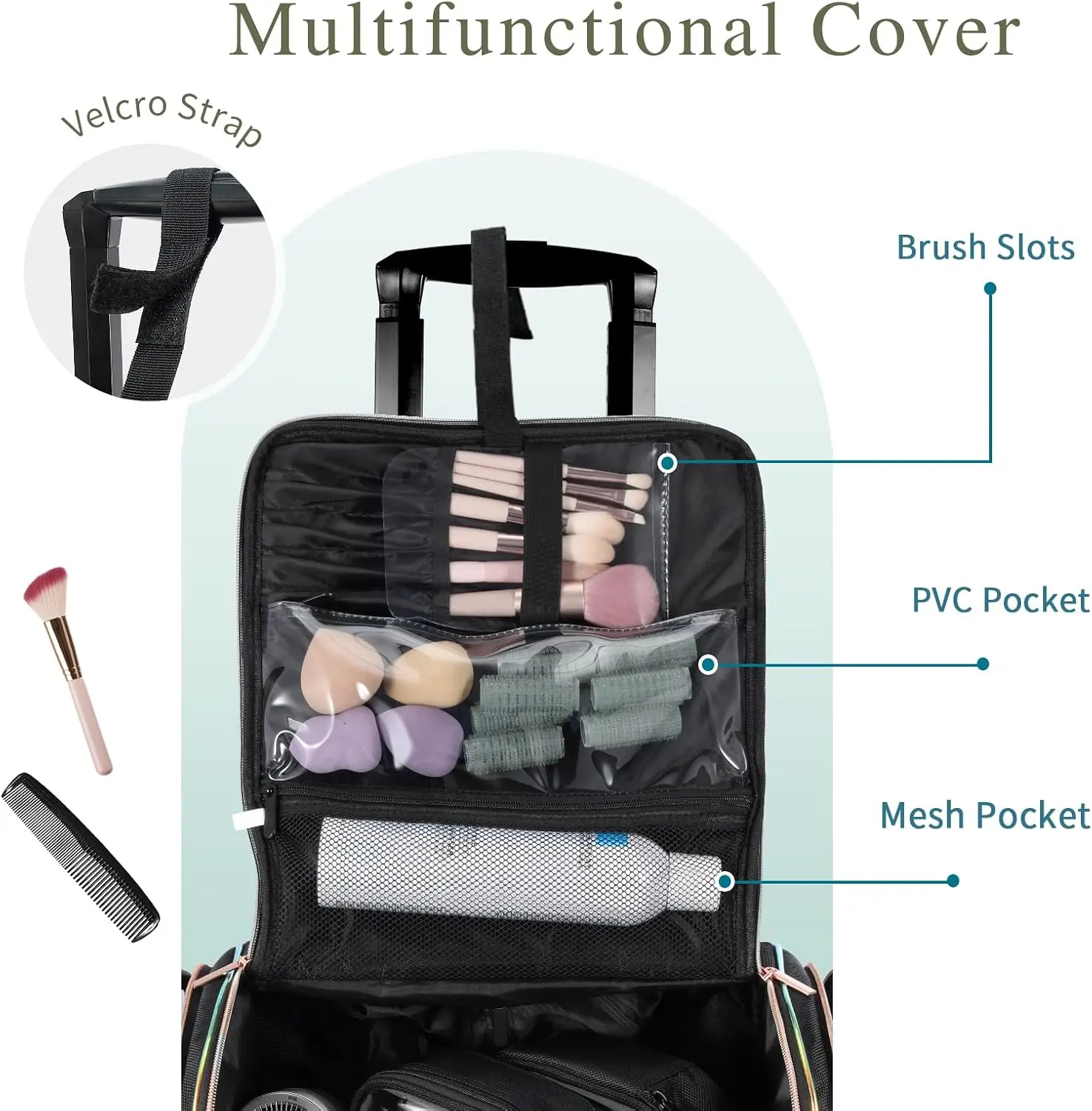 Professional Rolling Makeup Train Case Travel Cosmetic Organizer Makeup Artist Hairstylist Barber Storage 5 Toiletry Bags Black